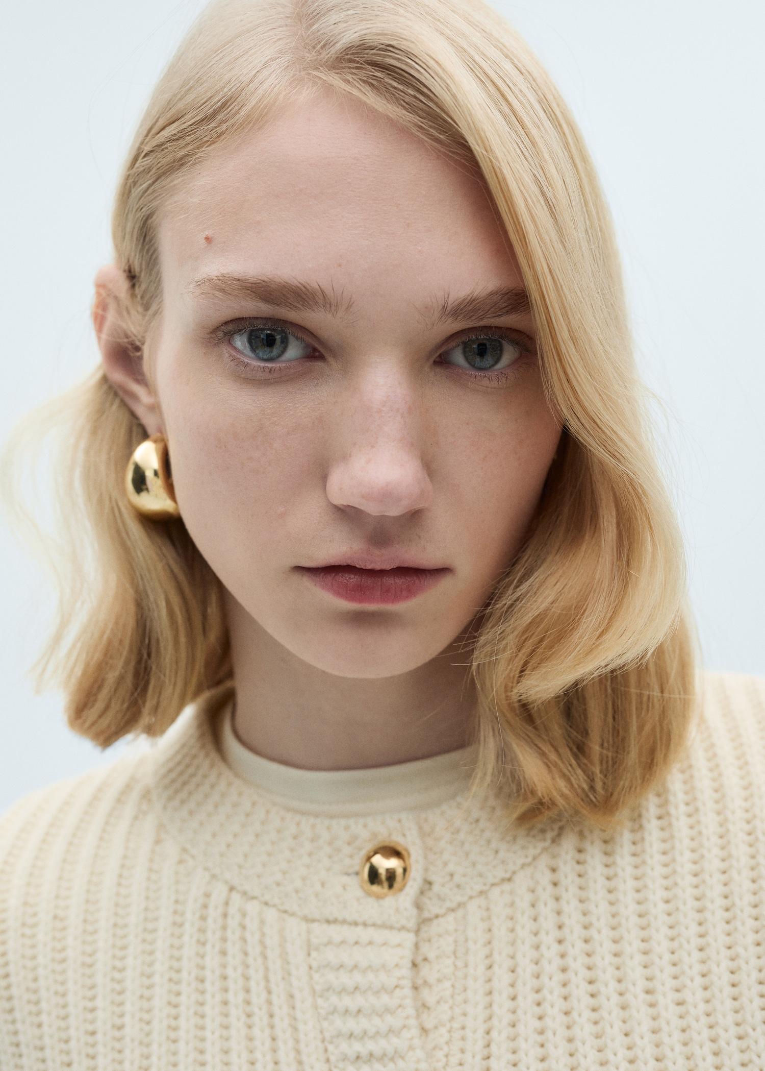 Knitted cardigan with jewel button - Women | MANGO USA Product Image