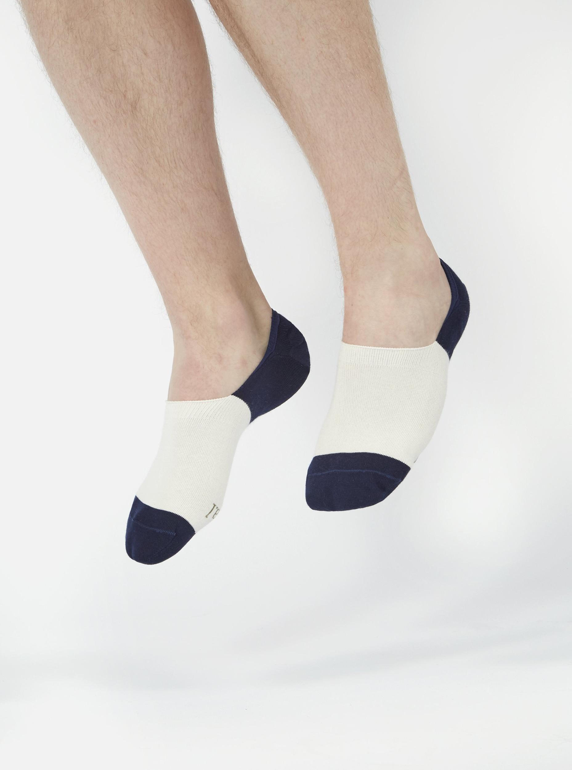 Ecru/Navy Cotton Mix Knit No Show Sock Product Image