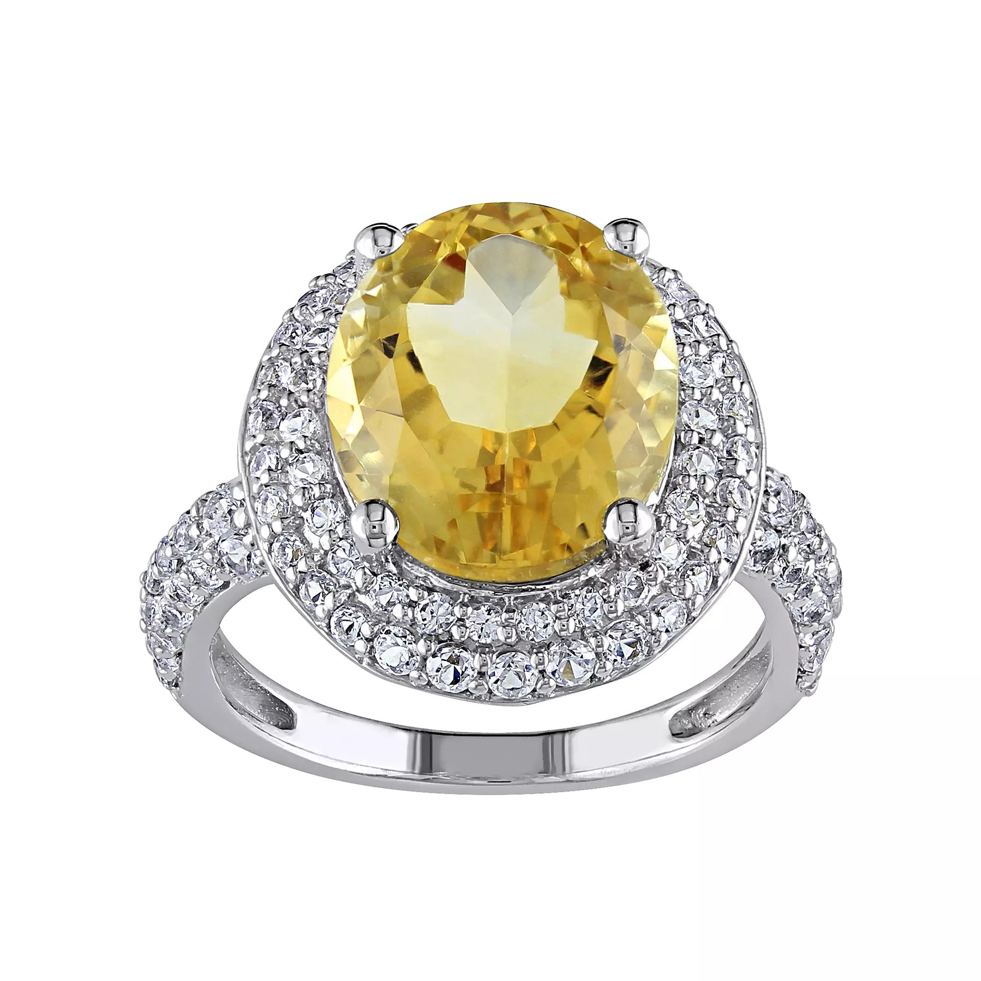 Stella Grace Sterling Silver Citrine & Lab-Created White Sapphire Double Halo Ring, Women's, Size: 10 Product Image