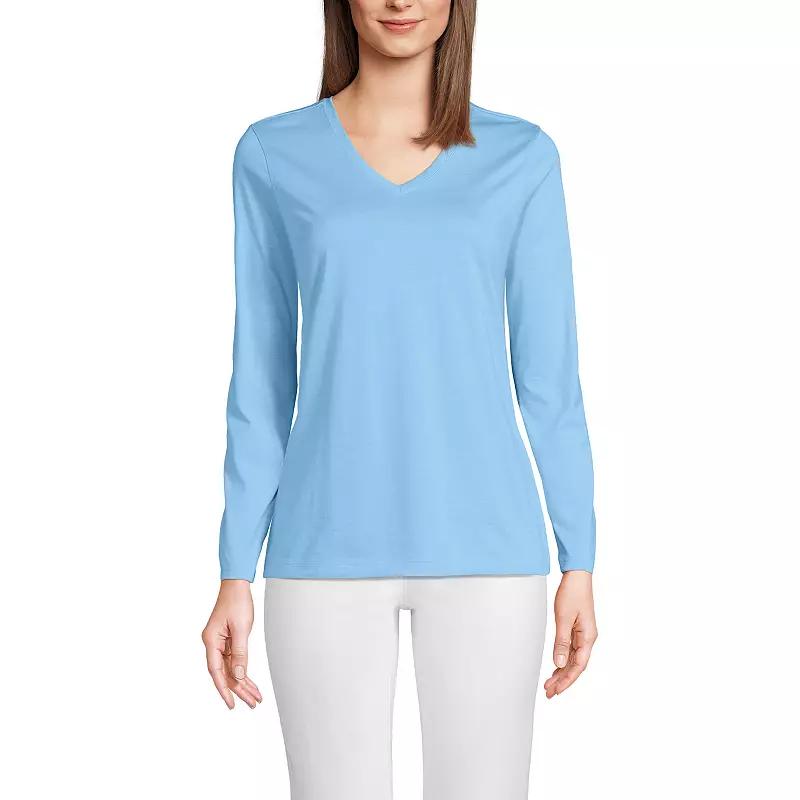 Women's Lands' End Relaxed-Fit Supima Long Sleeve Cotton V-Neck Tee, Size: XL, Bermuda Blue Product Image