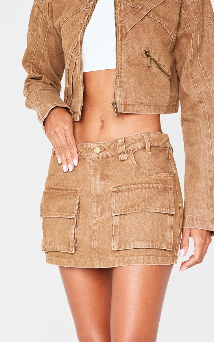 Brown Cargo Pocket Detail Denim Mini Skirt Product Image