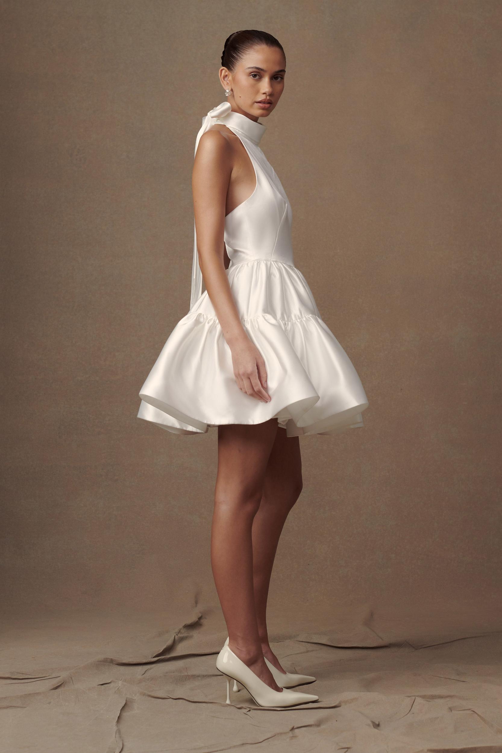 Dorota Satin Halter Mini Dress - White Product Image