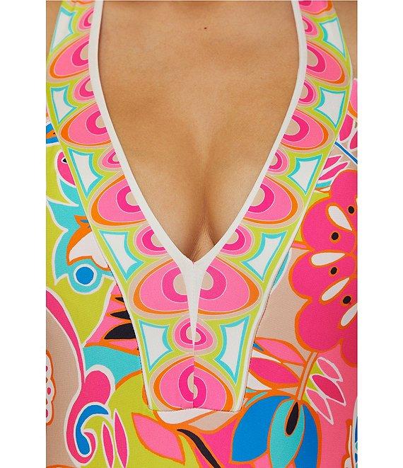 Trina Turk Venus Abstract Border Plunge One Piece Swimsuit Product Image
