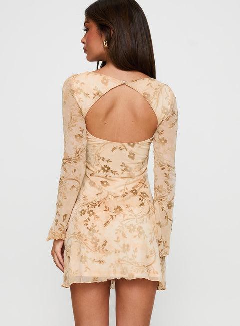 Folklore Long Sleeve Mini Dress Cream Product Image