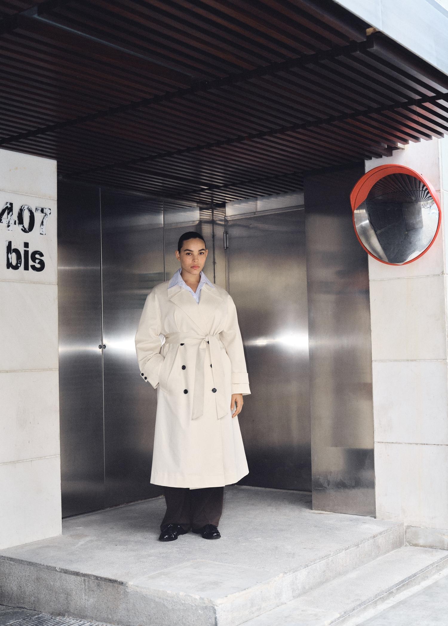 Long oversized double-breasted trench coat - Women | MANGO USA Product Image