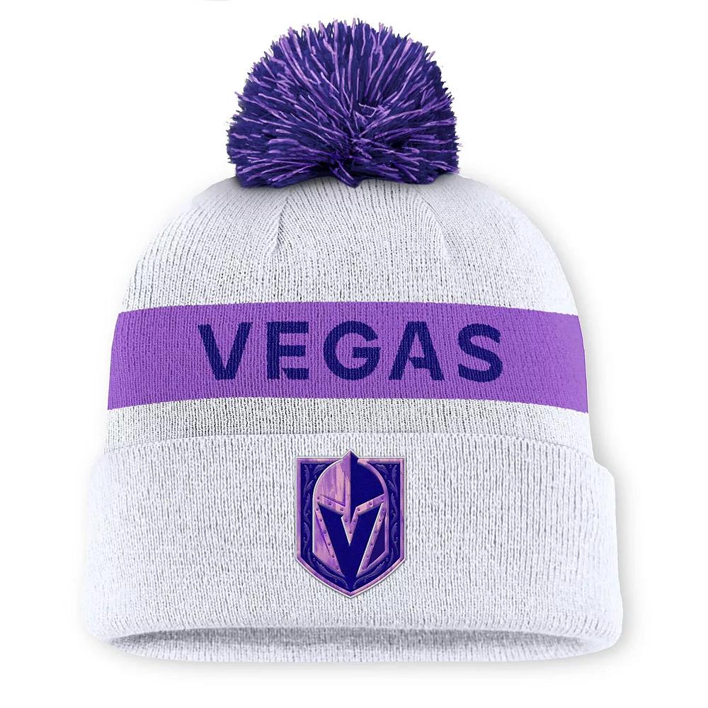 Men's Fanatics White Vegas Golden Knights Hockey Fights Cancer Authentic Pro Cuffed Knit Hat with Pom, Lvk White Product Image