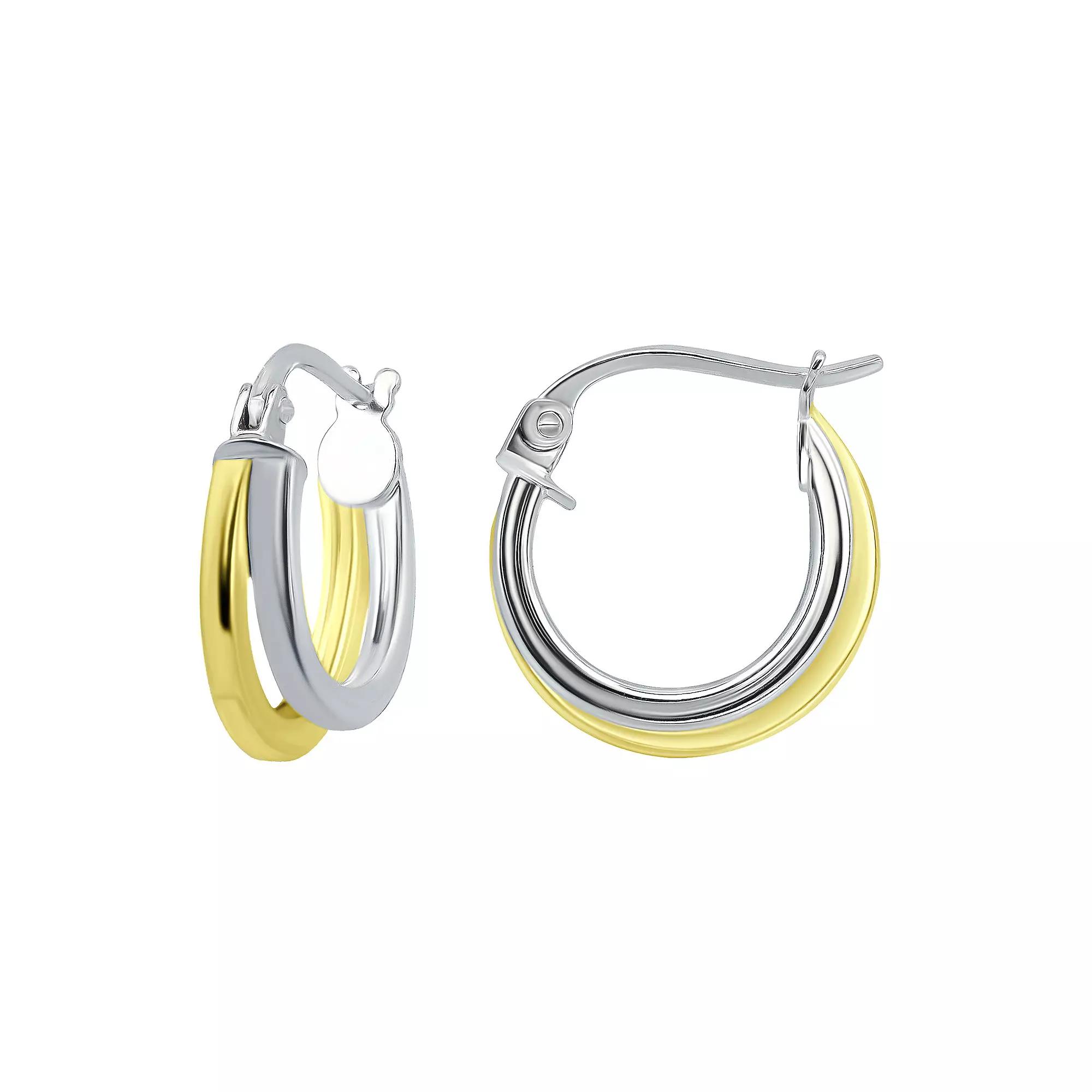Aleure Precioso Sterling Silver Double Round Hoop Earrings, Women's, Gold Tone Product Image