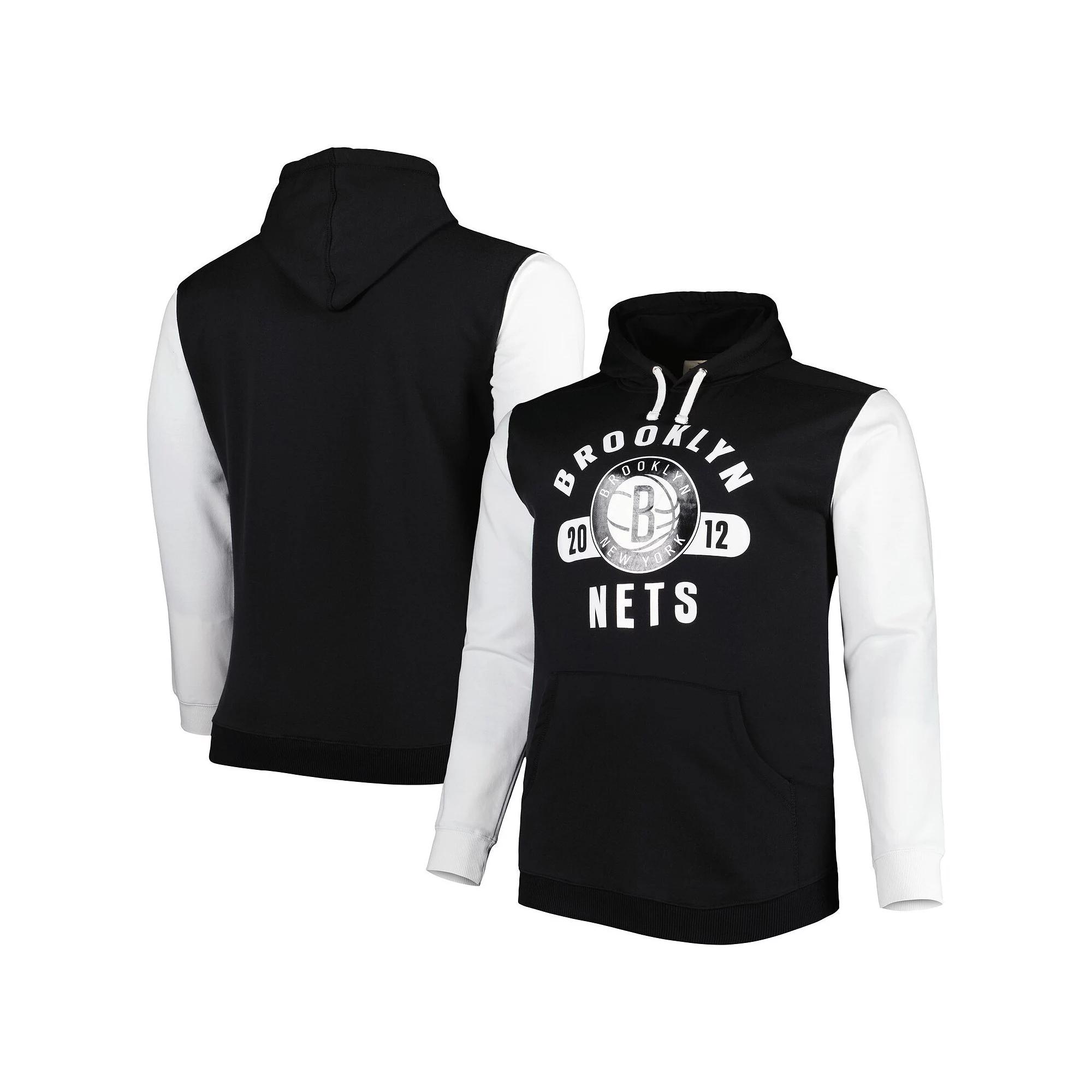 Men's Fanatics Branded Black/White Brooklyn Nets Big & Tall Bold Attack Pullover Hoodie,  Product Image