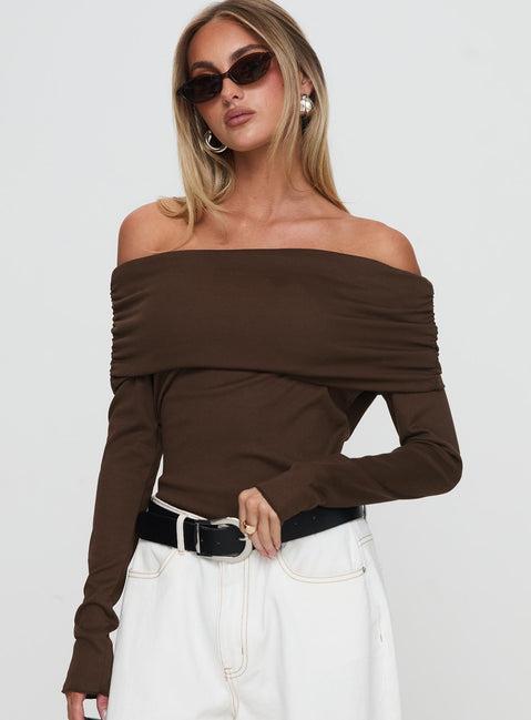 Spoilt Off The Shoulder Bodysuit Brown Product Image