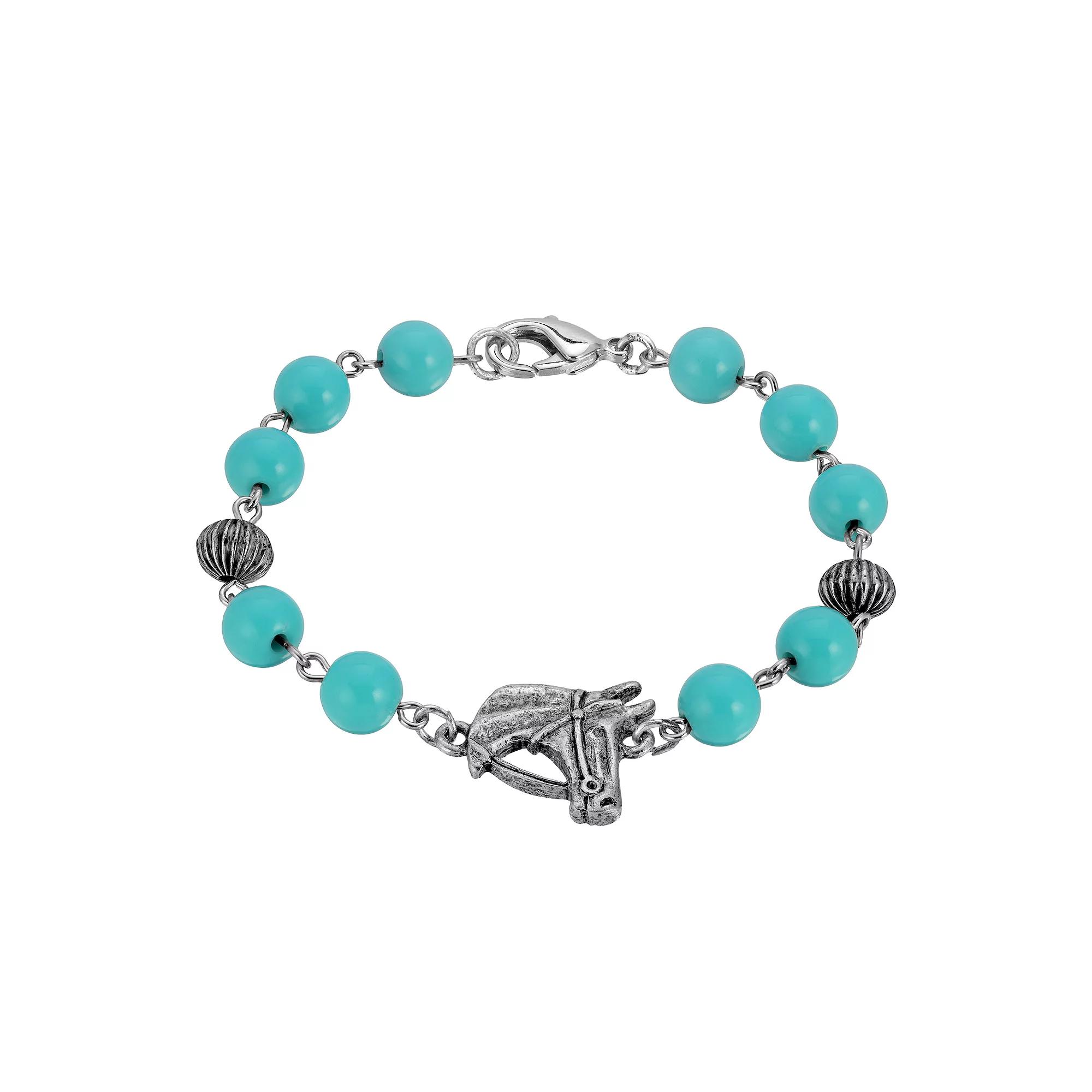 1928 Pewter Simulated Turquoise Horse Bracelet, Women's, Blue Product Image