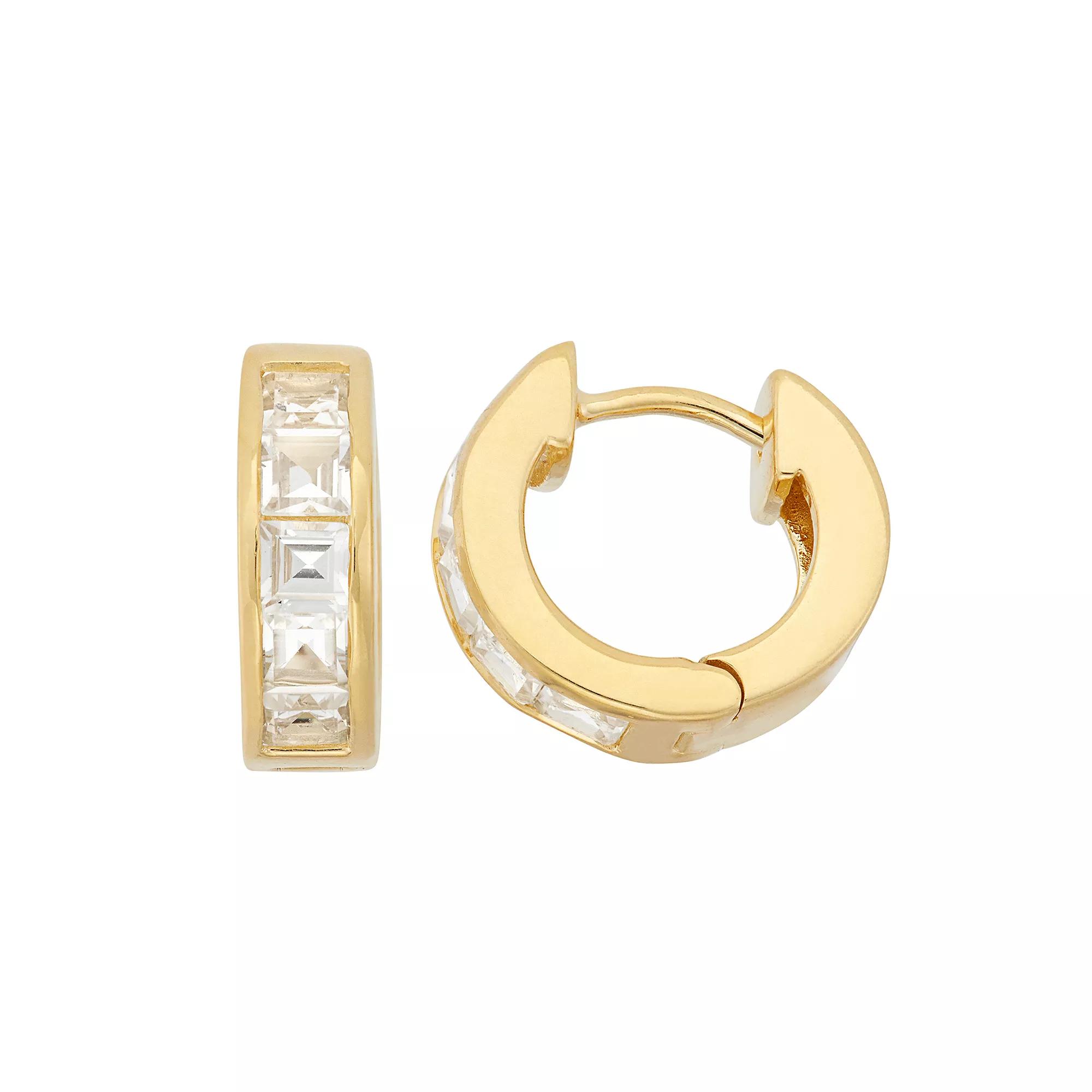 Lab-Created White Sapphire 14k Gold Over Silver Huggie Hoop Earrings, Women's Product Image