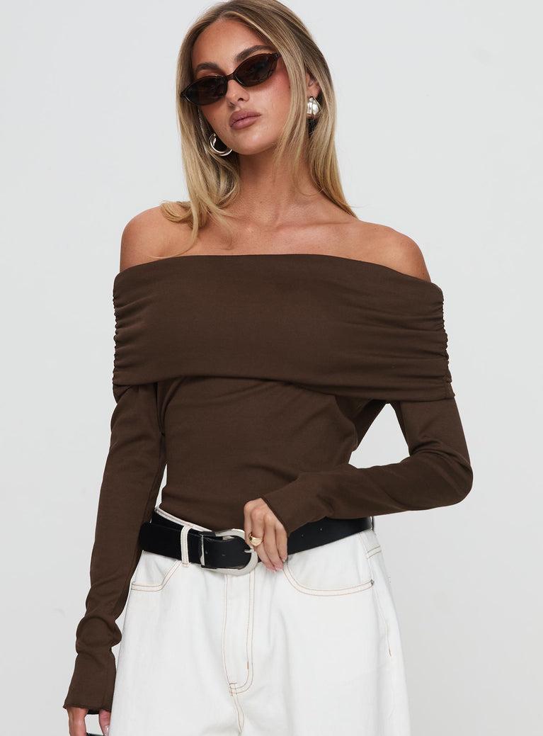 Spoilt Off The Shoulder Bodysuit Brown Product Image