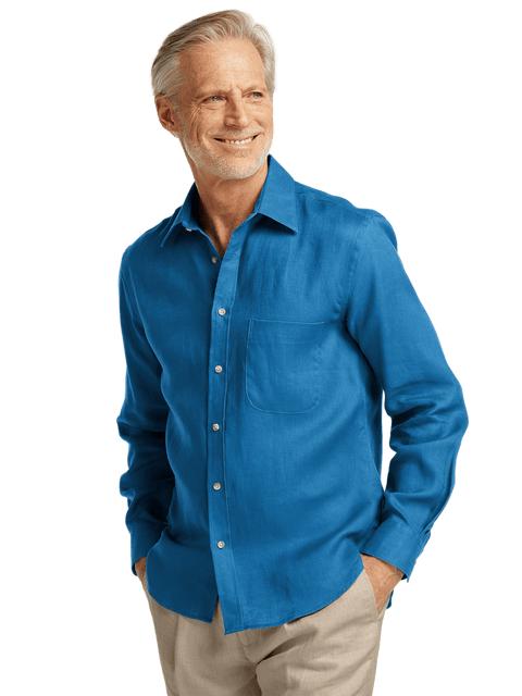 Linen Solid Casual Shirt - Dark Blue Product Image