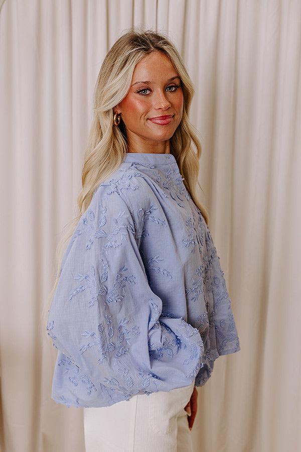 Lost In Love Embroidered Button Up in Sky Blue Product Image