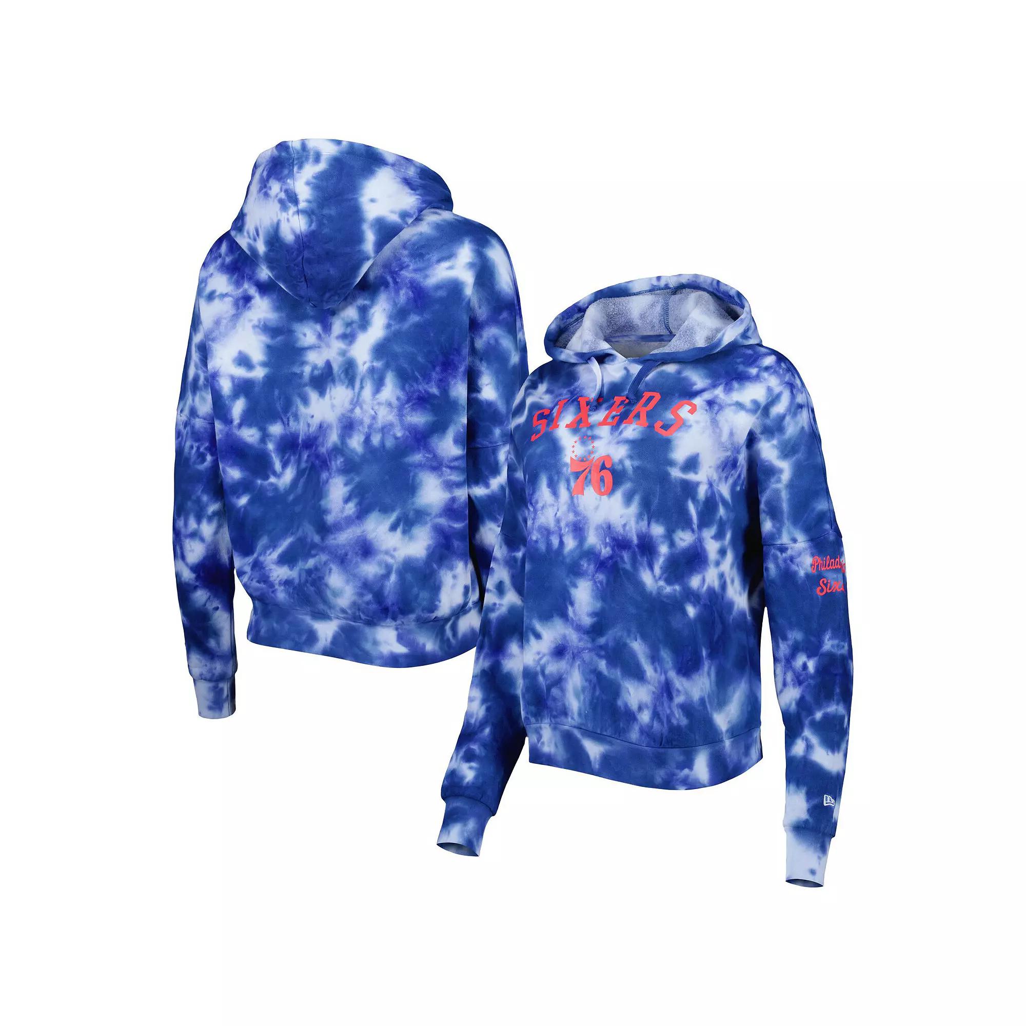 Women's New Era Royal Philadelphia 76ers Brushed Cotton Tie-Dye Pullover Hoodie, Size: Small, 76r Blue Product Image