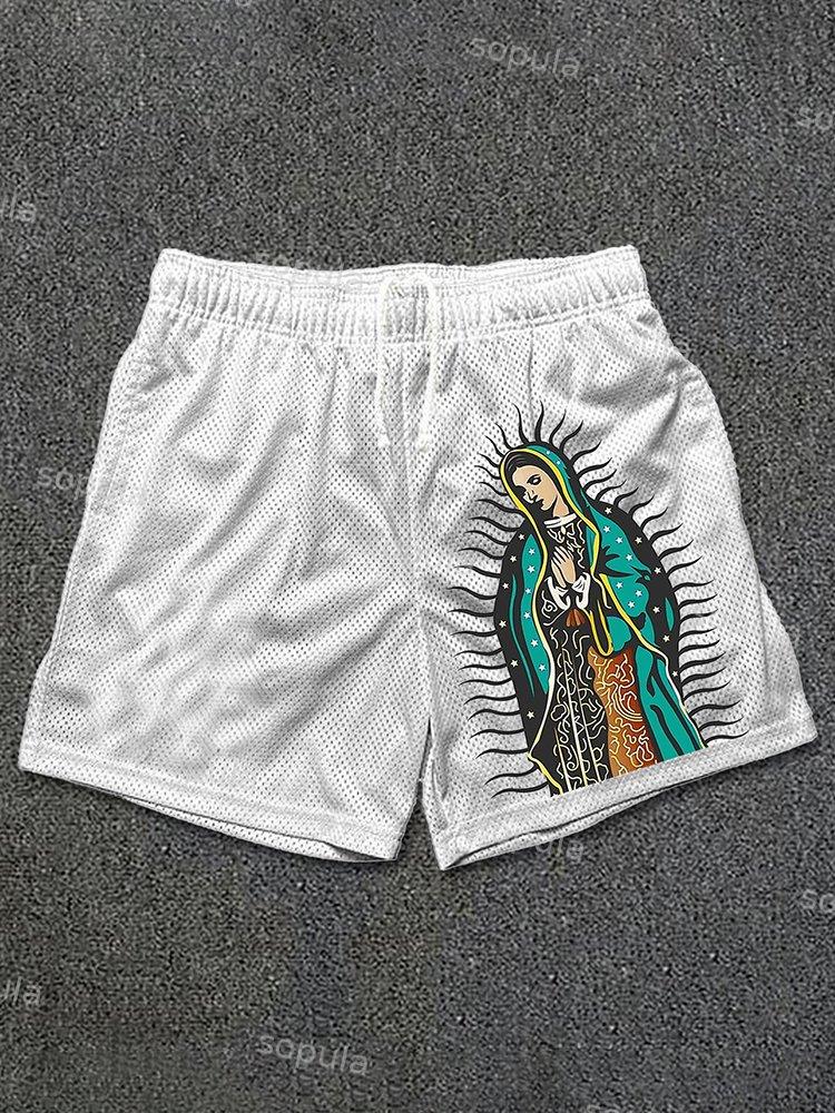 Sopula Men's Casual Virgin Mary Print Graphics Mesh Drawstring Shorts Product Image