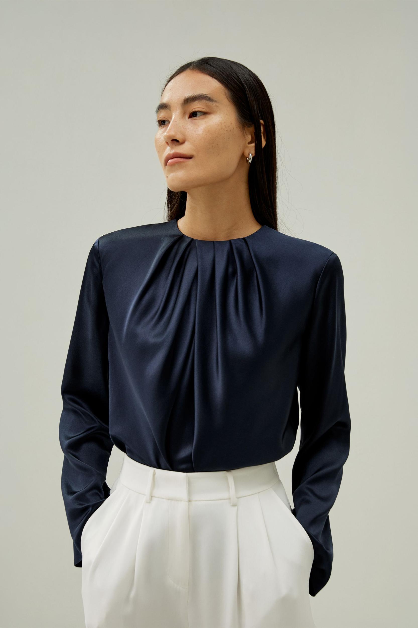 LILYSILK Silk Tops - for Women - Navy Blue 100% Natural Pure Silk - Comfort and Style Long Sleeves Shirts XL Product Image