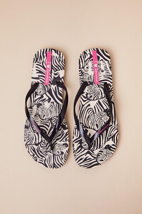 Animal Print Beige and Black VI Fem Flip Flops Product Image