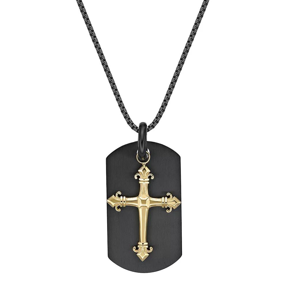 LYNX Men's Two Tone Stainless Steel Cross Dog Tag Necklace, Size: 24", Multi Product Image