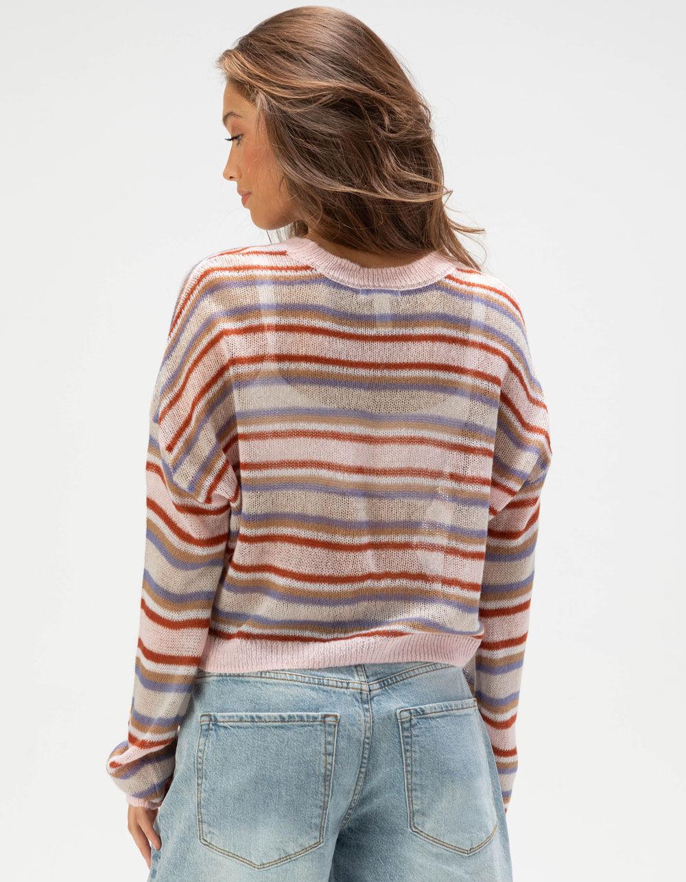 FULL TILT Multi Stripe Womens Mesh Sweater - MULTI Product Image