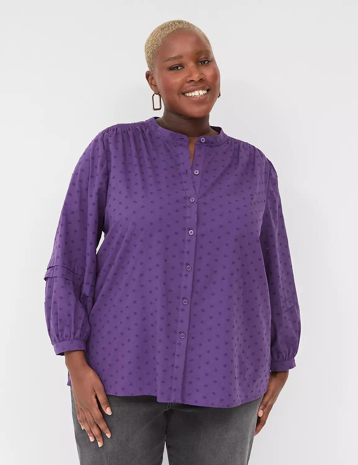 Bracelet-Sleeve Button-Front Blouse Product Image