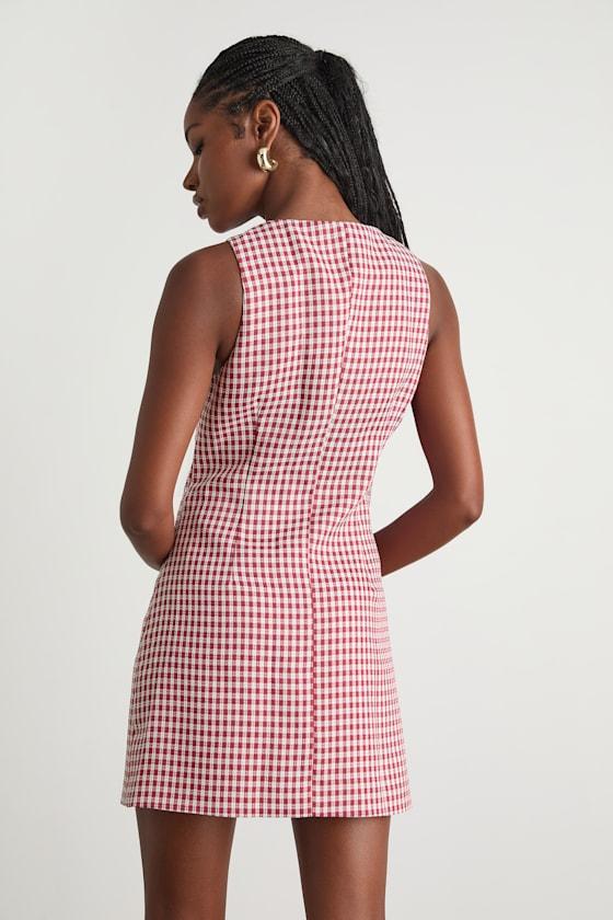 Aloriana Red Gingham Tweed Button-Front Mini Dress Product Image