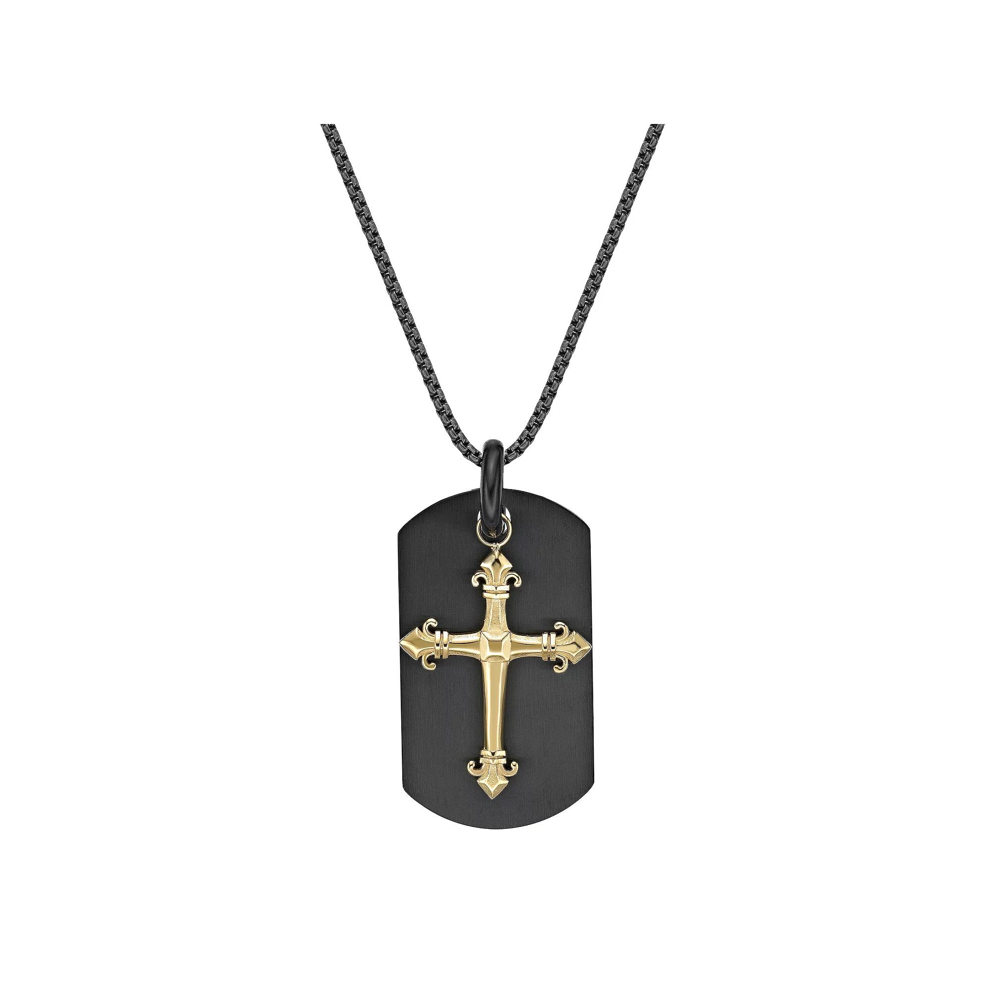 LYNX Men's Two Tone Stainless Steel Cross Dog Tag Necklace, Size: 24", Multi Product Image