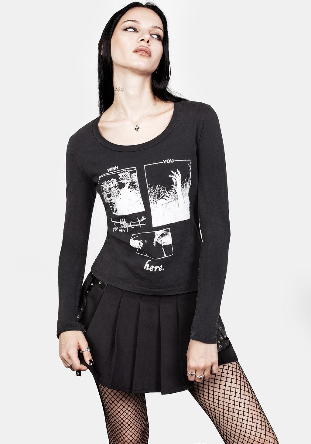 Wish Washed Black Scoop Neck T-Shirt Product Image