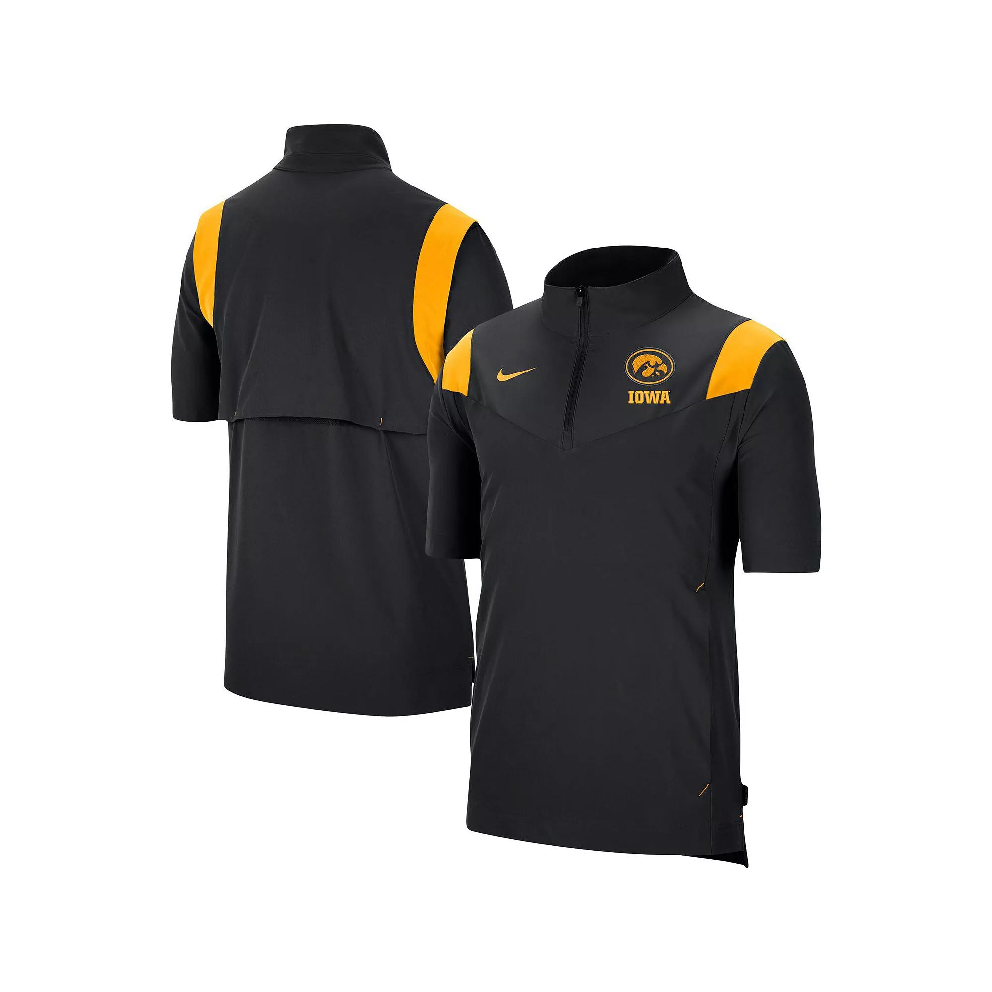 Men's Nike Black Iowa Hawkeyes Coach Short Sleeve Quarter-Zip Jacket, Size: Large Product Image