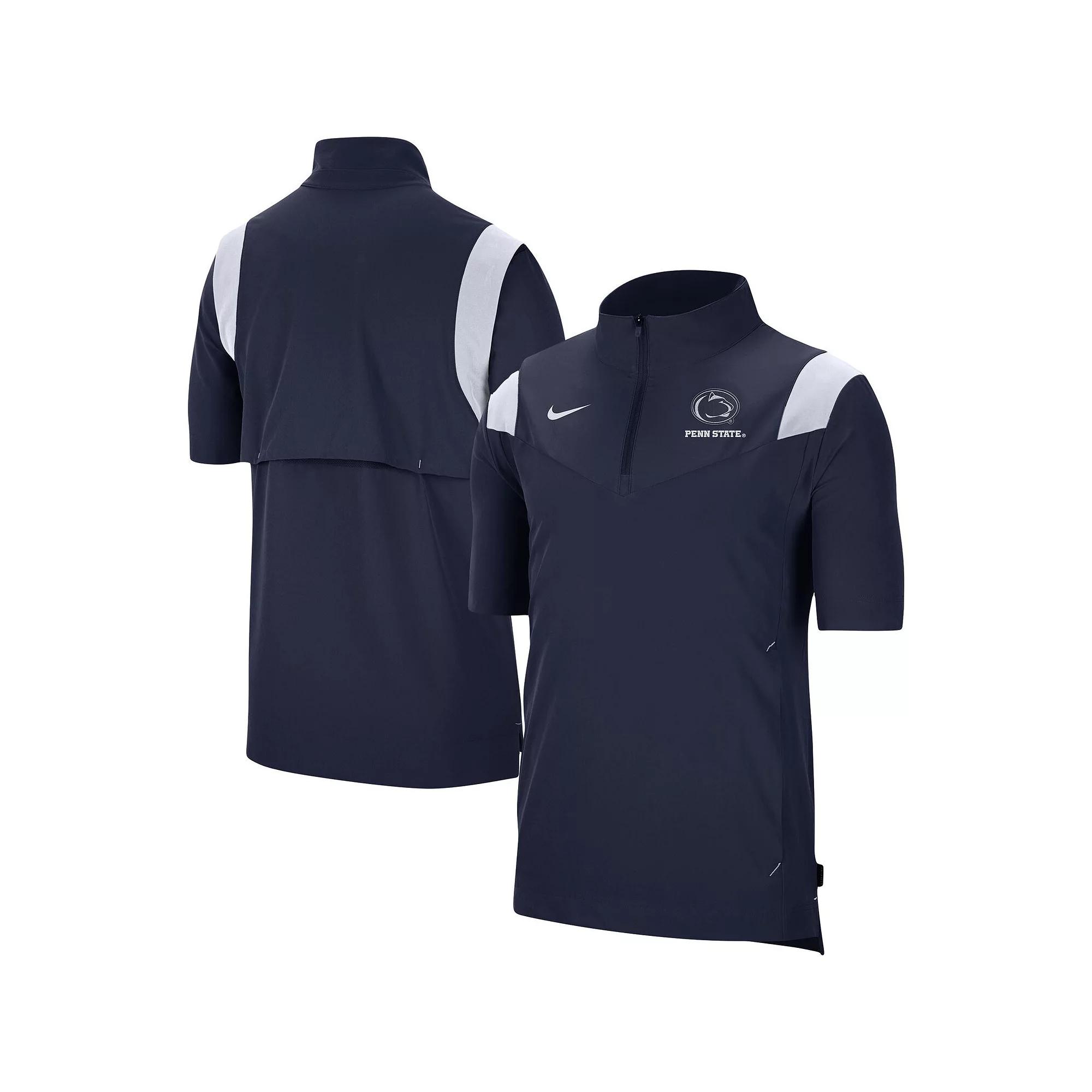 Men's Nike Navy Penn State Nittany Lions Coach Short Sleeve Quarter-Zip Jacket,  Product Image