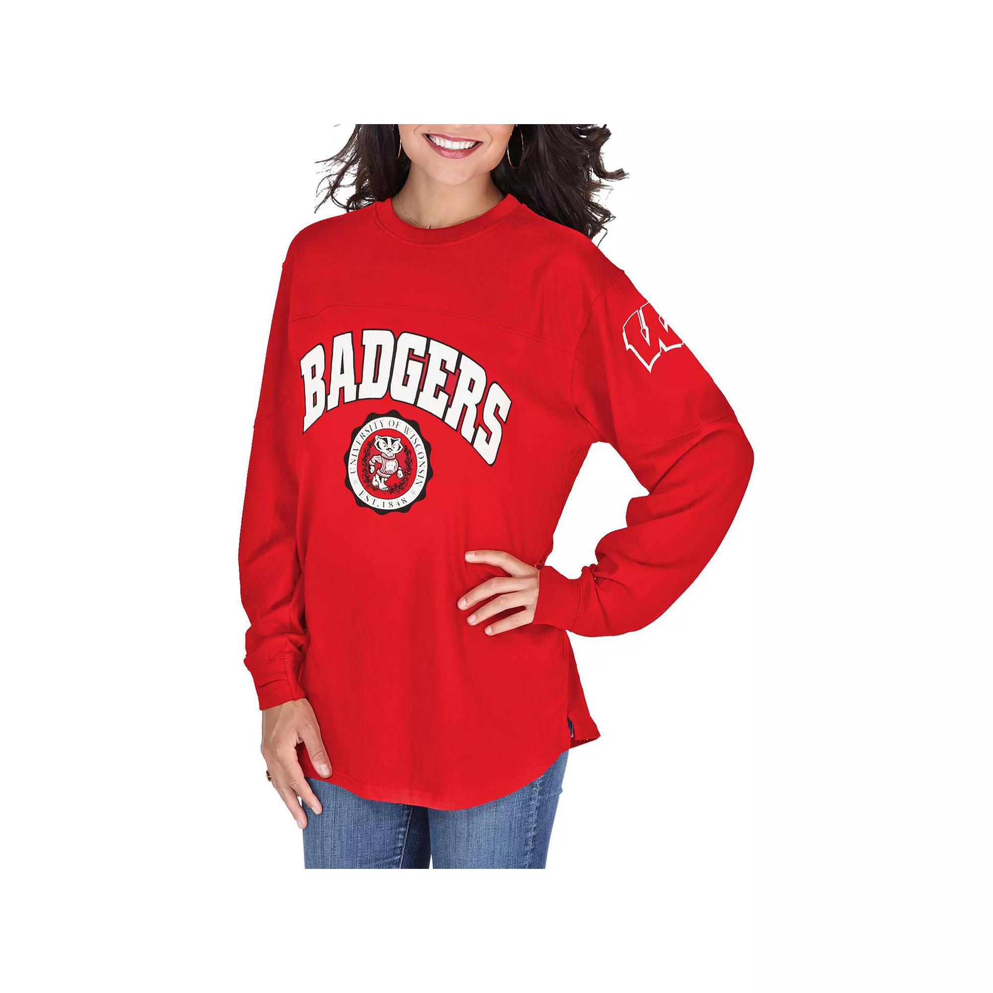 Womens Pressbox Wisconsin Badgers Edith Long Sleeve Oversized Top Product Image