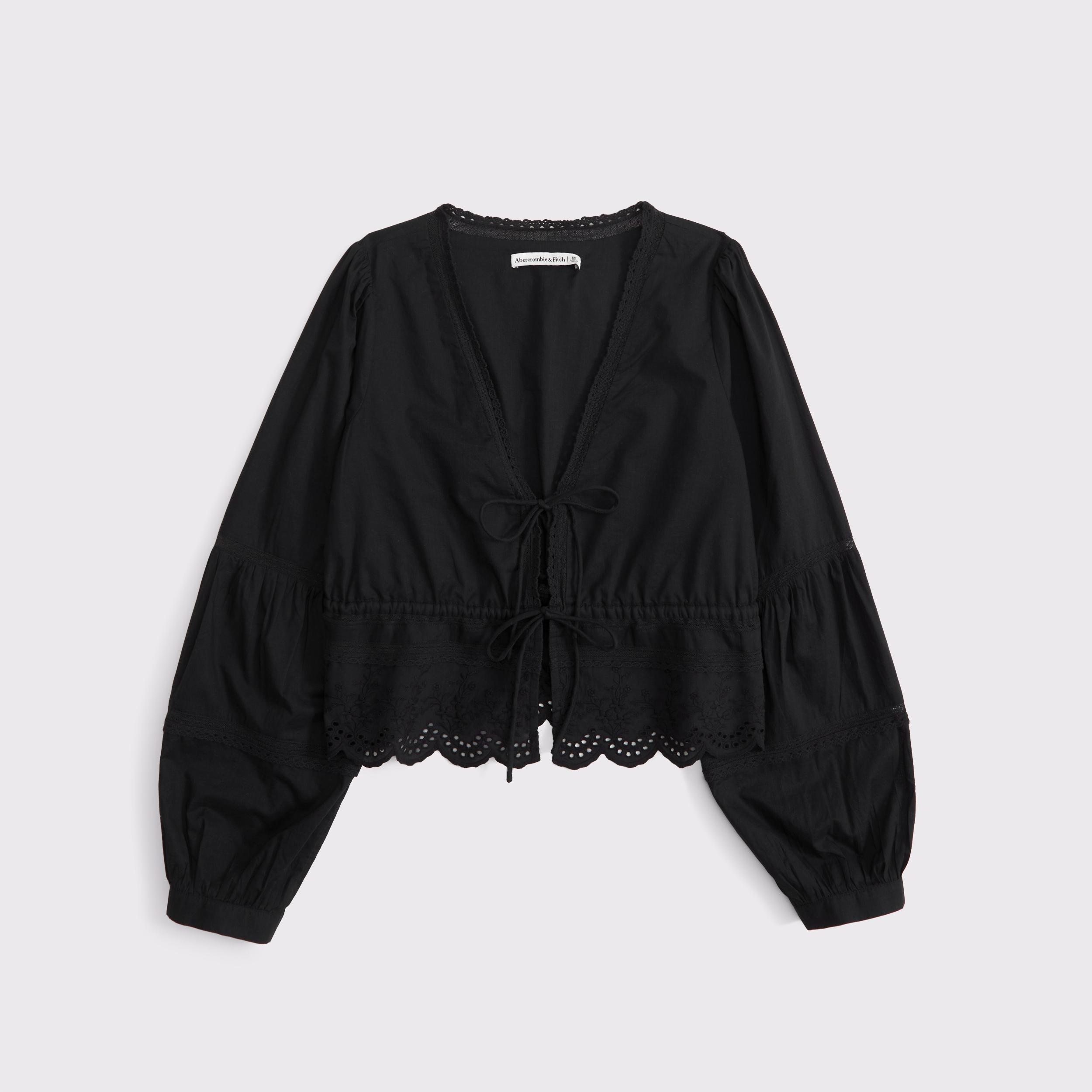 Long-Sleeve Lace Tie-Front Top Product Image