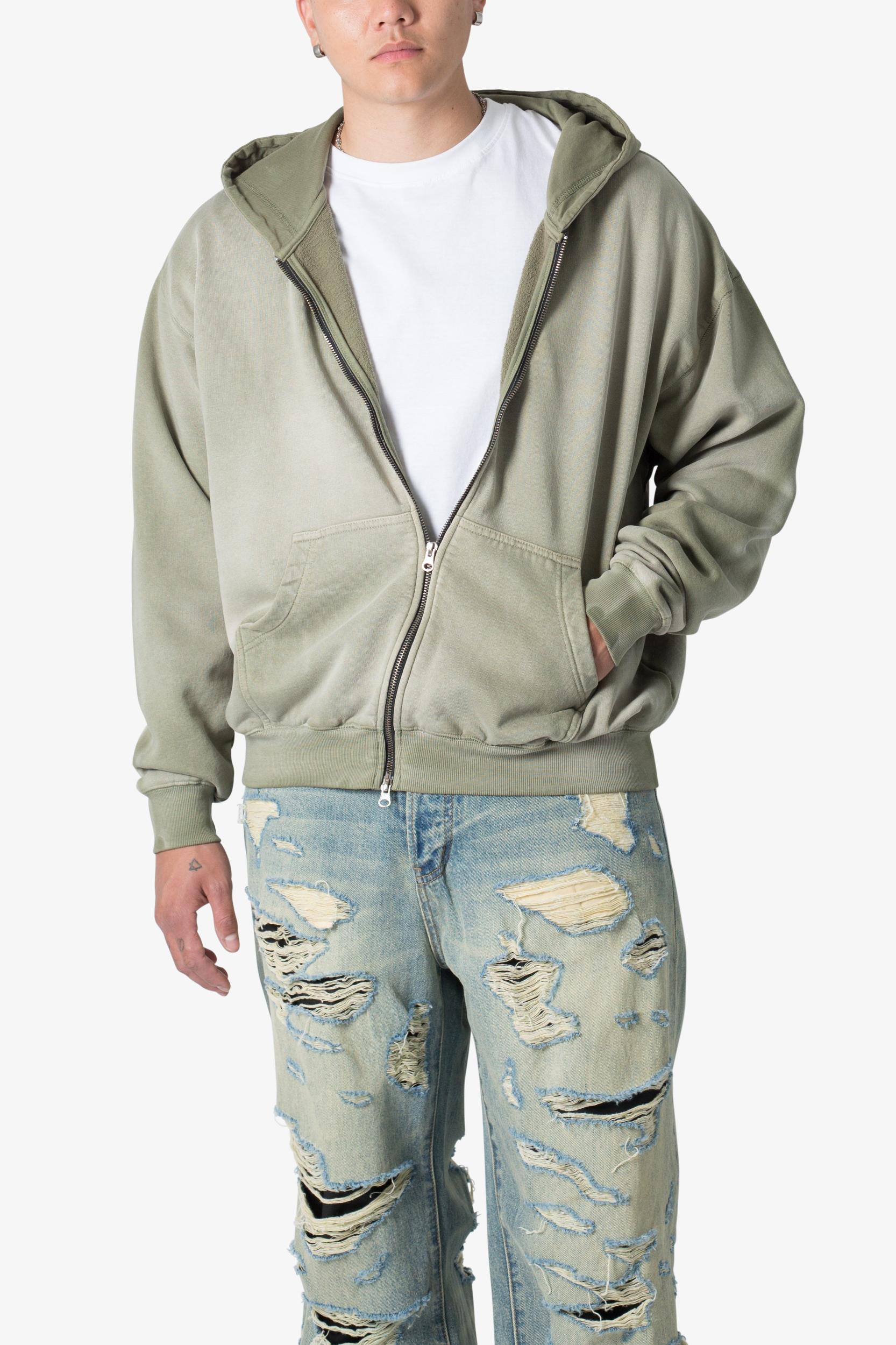 Faded Basic Zip Up Hoodie - Washed Olive Product Image