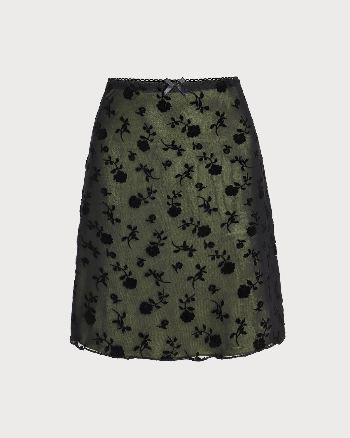 Black Floral Mesh Straight Mini Skirt Product Image