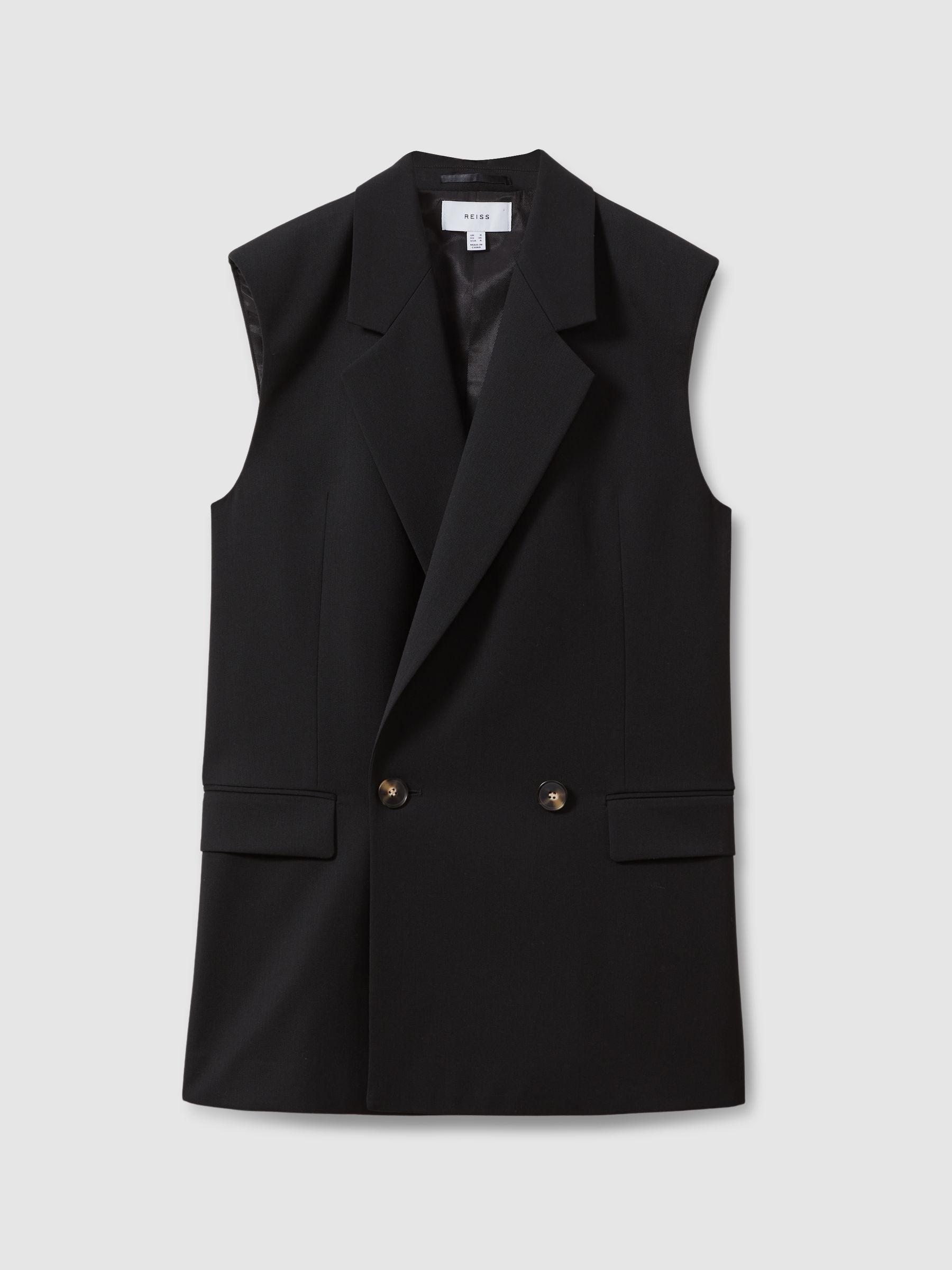 Wool Blend Double Breasted Waistcoat in Black Product Image