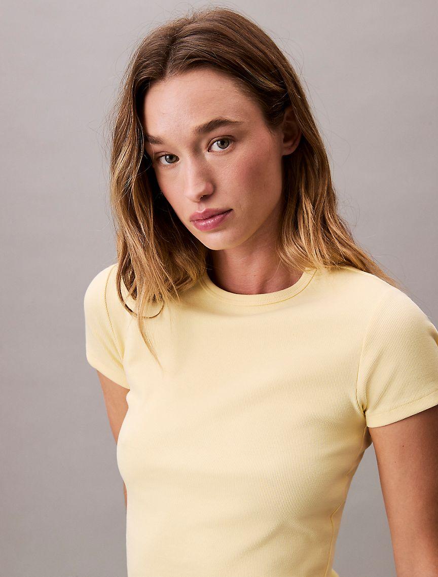 Calvin Klein Womens Cotton Contour Rib T-Shirt - Yellow Product Image