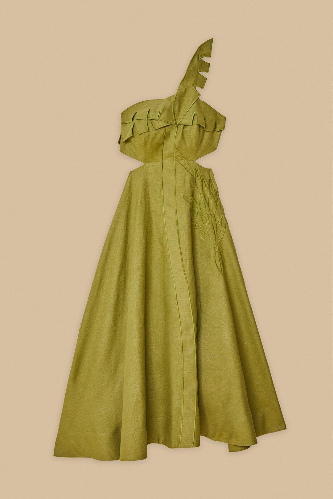 Green Palm Tree Euroflax™ Premium Linen Maxi Dress Product Image