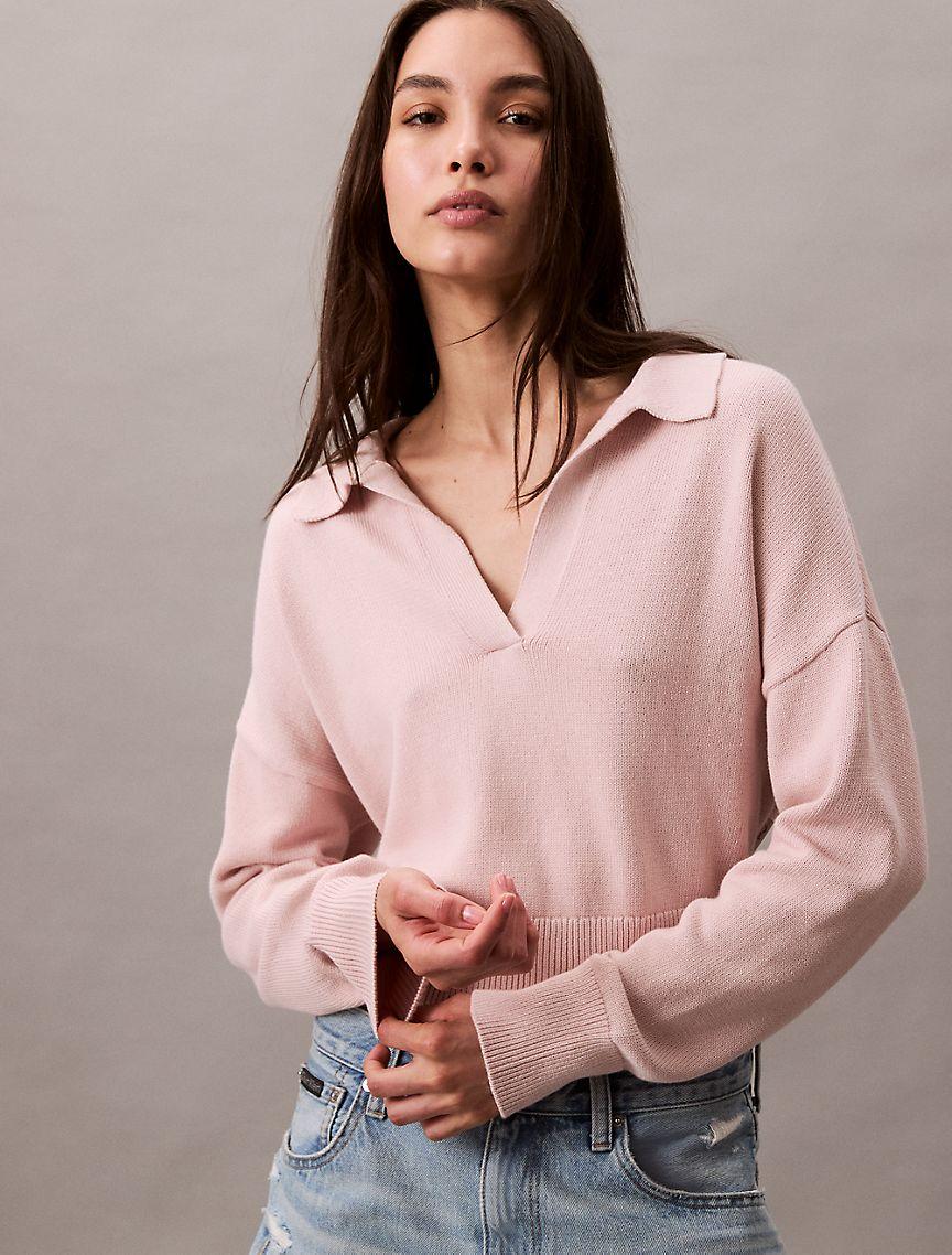 Smooth Cotton Polo Sweater Product Image