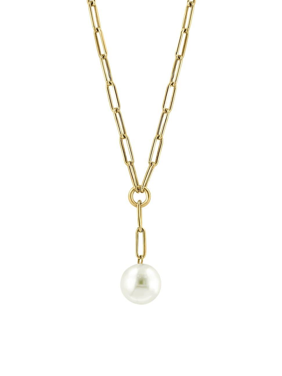 Womens 14K Yellow Gold & 11MM Freshwater Pearl Lariat Necklace Product Image