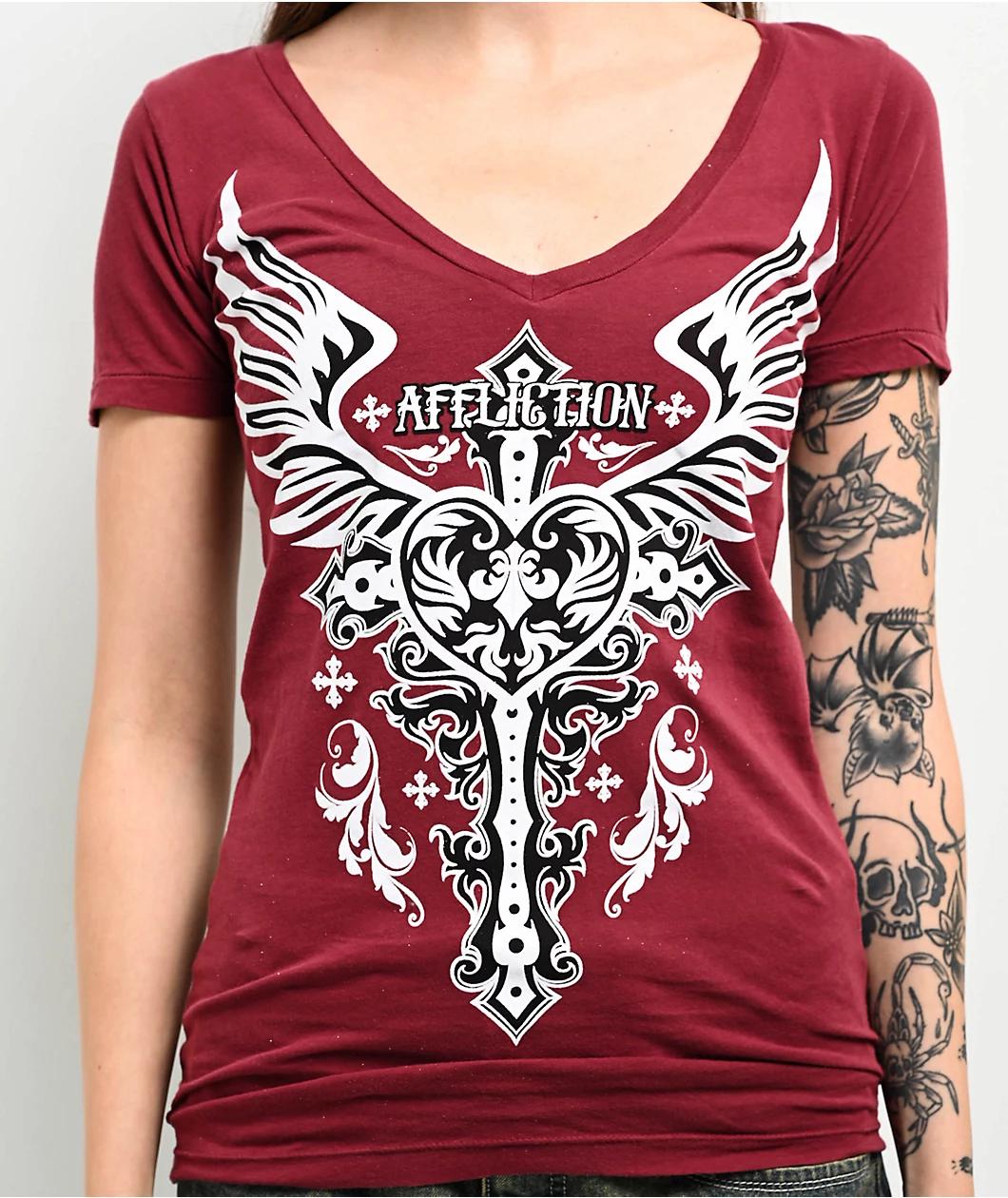 Affliction Montreaux Red V-Neck T-Shirt Product Image