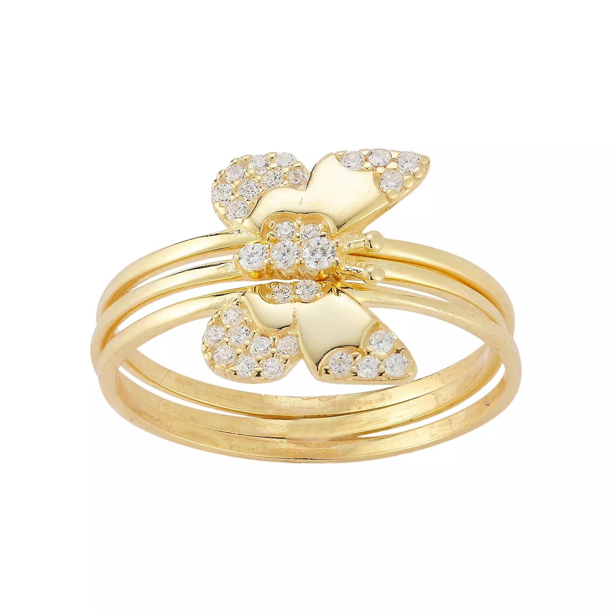 Sunkissed Sterling Cubic Zirconia Butterfly Ring Set, Women's, Size: 6, Gold Tone Product Image