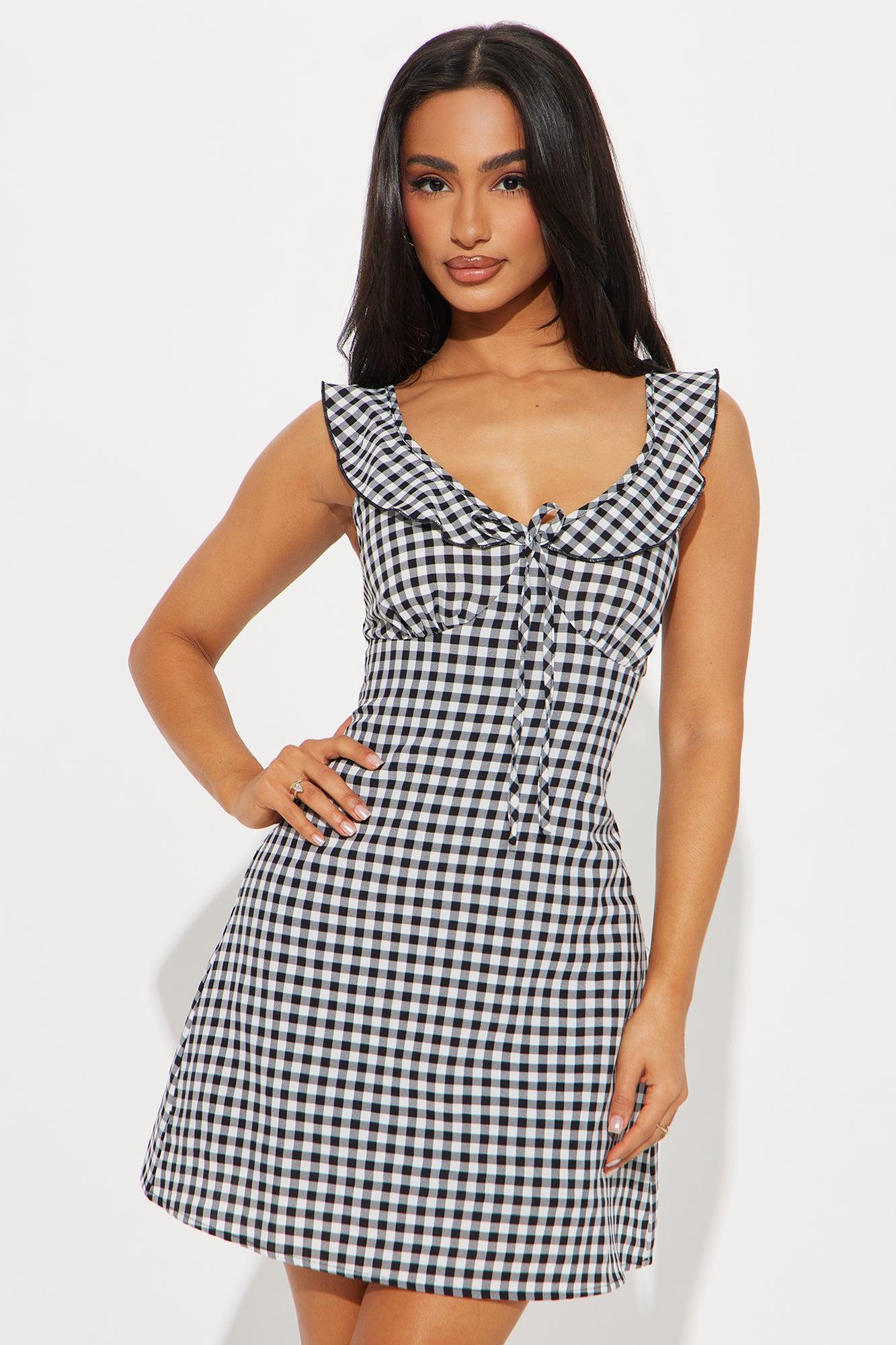 Finley Gingham Mini Dress - Black/White Product Image
