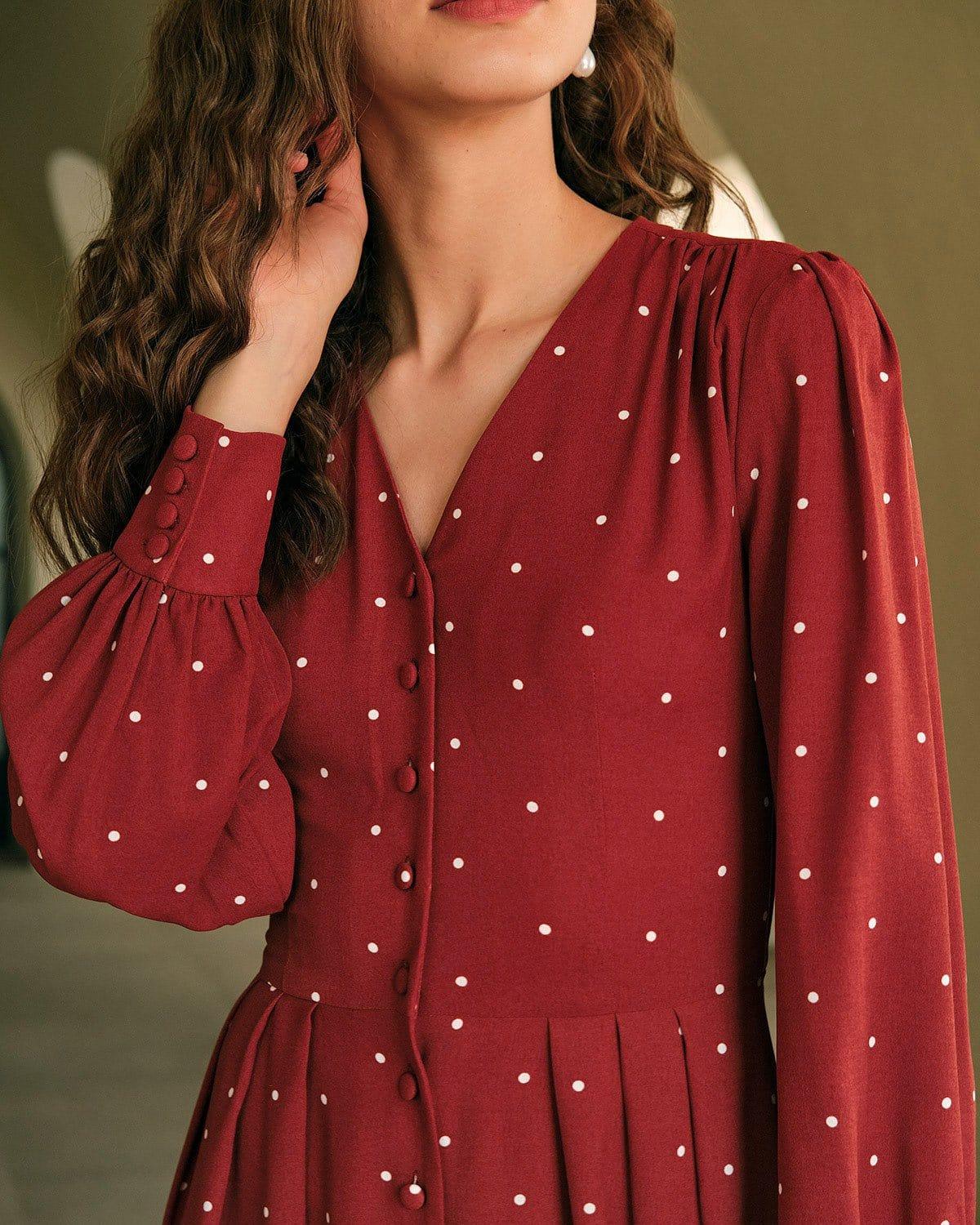 The Polka Dot Pleated Midi Dress Female Product Image