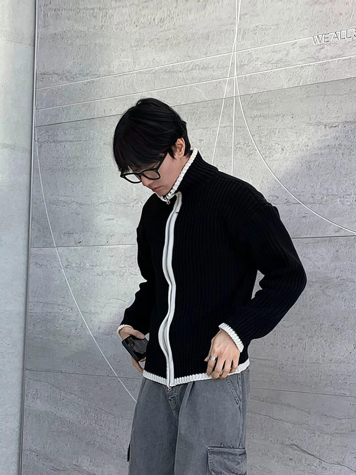 RT No. 12269 BLACK KNIT COLLAR ZIP-UP JK Product Image