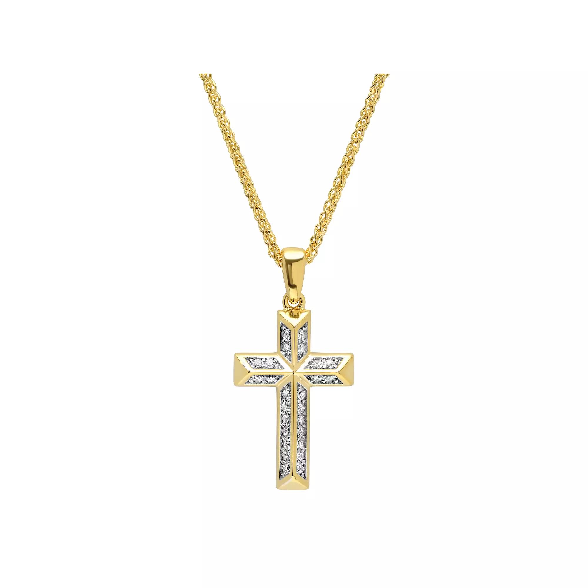 Men's Jewelry Nation Sterling Silver and 14k Gold Cubic Zirconia Cross Pendant Necklace, Size: 24", Gold Tone Product Image