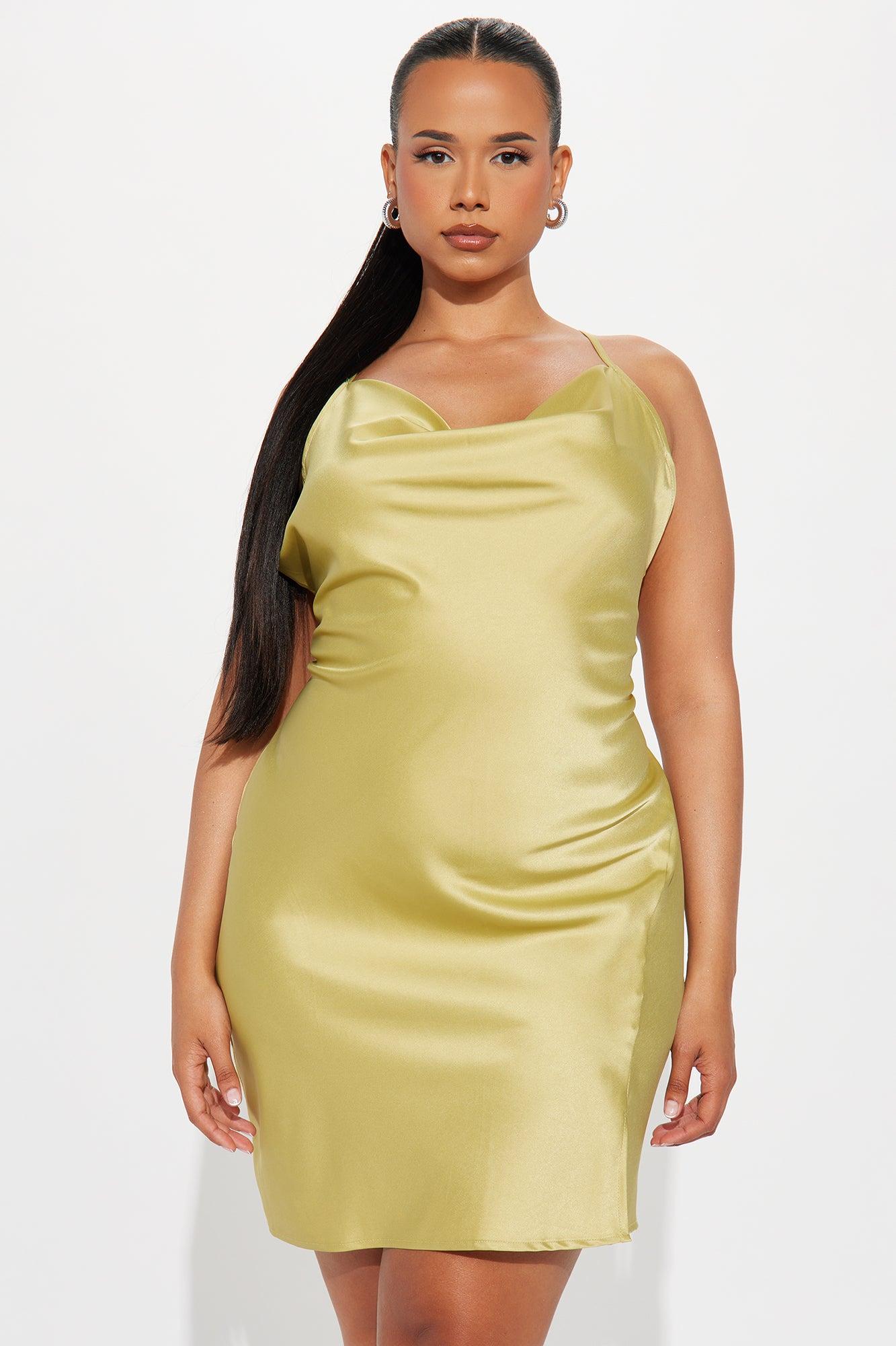 Adria Satin Mini Dress Set - Chartreuse Product Image