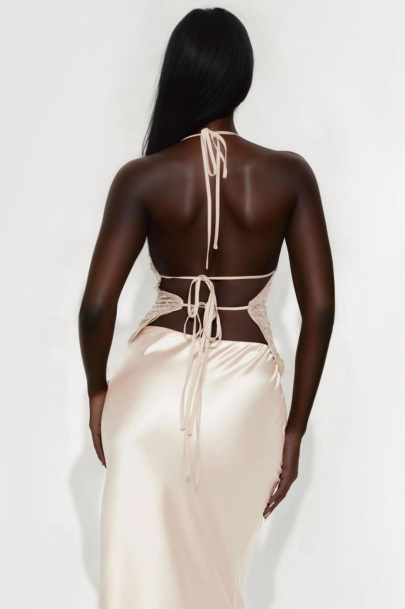 Feeling Extra Sparkly Sequin Halter Top - Taupe Female Product Image