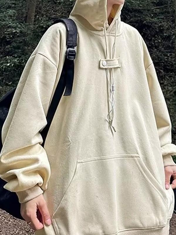 Men's Solid Snap Button Design Drawstring Oversized Hoodie Product Image