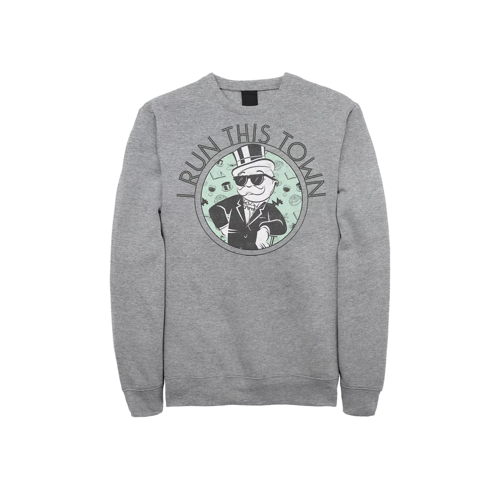 Men's Monopoly I Run This Town Mr. Monopoly Sweatshirt, Size: Small, Athletic Grey Product Image