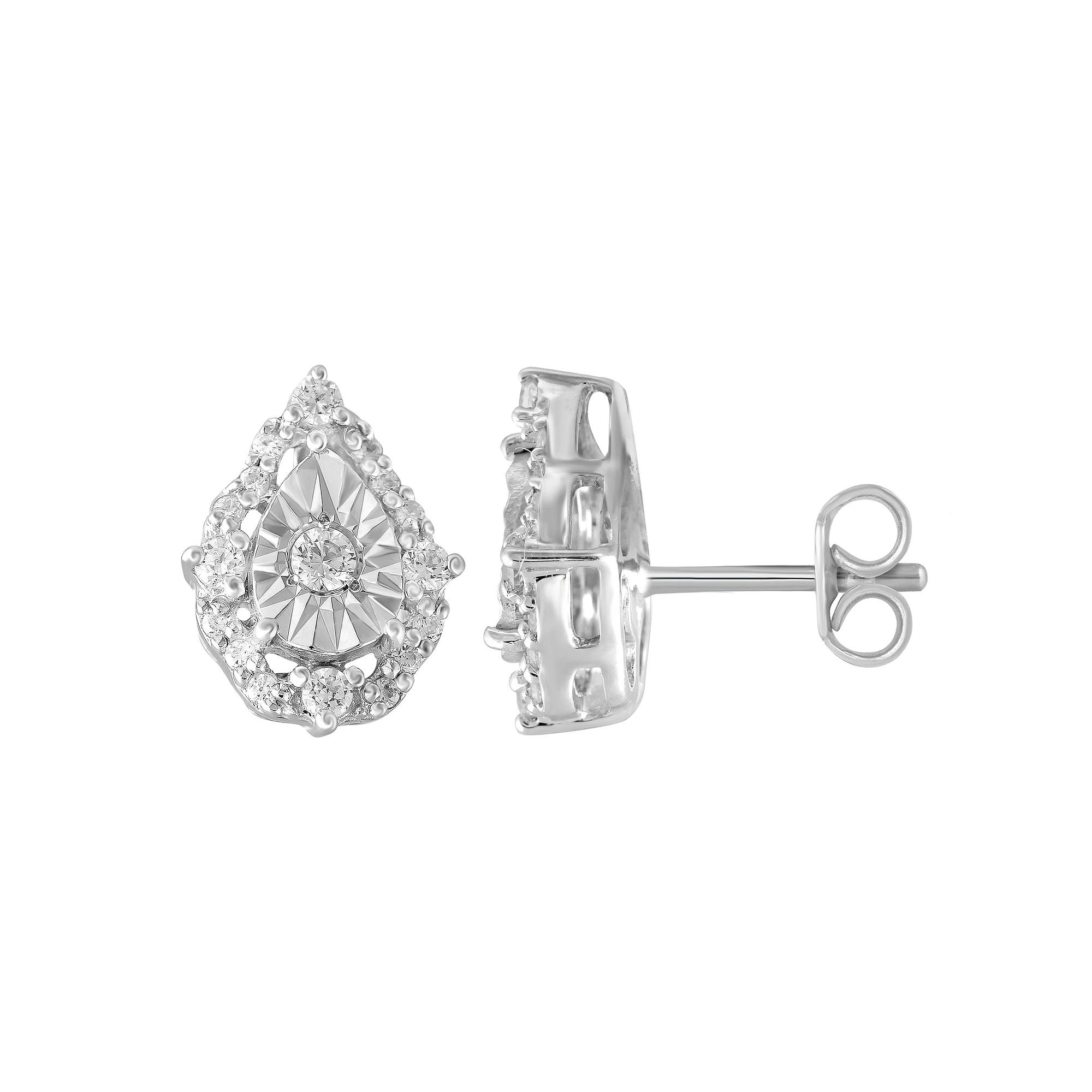 Sterling Silver 1/5 Carat T.W. Diamond Pear Shape Cluster Earrings, Women's Product Image